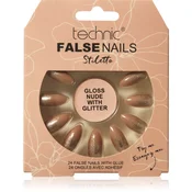 Technic Cosmetics False Nails Stiletto umetni nohti Gloss Nude with Glitter 24 kos