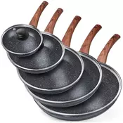 shumee Komplet granitnih ponv s steklenimi pokrovi BLACK&WOOD 16/20/24/28/32 cm 5 kosov.