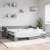 Greatstore Izvlečna dnevna postelja z vzmetnicami sv. siva 90x200 cm blago