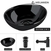 shumee Helmken 65241001 Umivalnik za vgradnjo (41x34) črne barve + mat črn sifon + mat črn klik-klak čep