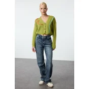 Trendyol Green Embroidery Detailed V Neck Knitwear Cardigan