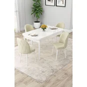 Hanah Home trpezarijski set Rut, sto na razvlacenje i 4 stolice, bela ploca, krem tkanina Babyface