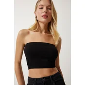 Happiness Istanbul Womens Black Strapless Ribbed Knitted Bustier