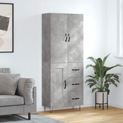 Greatstore Visoka komoda betonsko siva 69,5x34x180 cm inženirski les