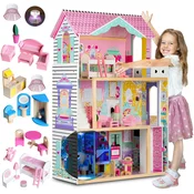 Ricokids Lesena hišica za punčke z dvigalom in LED lučko