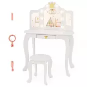 Northix Otroška toaletna mizica z osvetlitvijo, dekliška toaletna mizica s trizložljivim ogledalom, bela