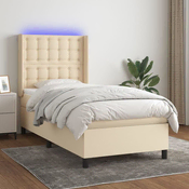 Greatstore Box spring postelja z vzmetnico LED krem 90x200 cm blago