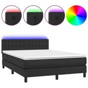 Krevet box spring s madracem LED crni 140x200cm od umjetne kože