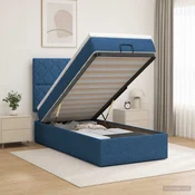 vidaXL Otomanska postelja z vzmetnico in LED Modra 100 x 200 cm Blago
