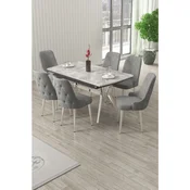 Hanah Home trpezarijski set Nis, sto na razvlacenje i 6 stolica, siva ploca Rampla, hromirane noge, siva tkanina Babyface