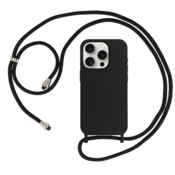 Liquid silikonski ovitek za iPhone 15 - črn z vrvico