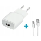 shumee Stenski polnilnik Forever 1x USB 2A bel + microUSB kabel