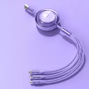 3v1 polnilni in podatkovni kabel MobiMate 100W s tekočim samodejnim zvijanjem - plum purple