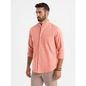 Ombre Mens linen shirt with stand-up collar and pocket REGULAR FIT - pink