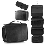 INF 3-v-1 Potovalna Toaletna Torba - Prenosni PU Usnjeni Organizator s Kljuko Black, (5000130504)