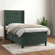 Greatstore Box spring postelja z vzmetnico temno zelen 90x190 cm žamet