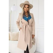 582-1 Polish comfortable coat with a colored insert at the collar - beige