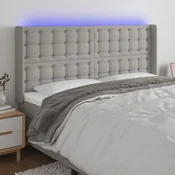 Vidaxl vidaXL Vzglavje postelje z LED svetlo sivo 163x16x118/128 cm blago