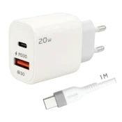 REDLINE Punjac sa USB-C kablom, 1 x USB-A, 1 x USB-C, 20W - GL20AC+CC-1M