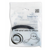 GEMBIRD CC-LMAM-1.5M USB sync and charging spiral cable for iPhone/ 1.5 m/ black