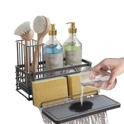 Kuhinjski organizator s podstavkom iz diatomejske zemlje, kovinski, črn, 23,5x9,4x14 cm, hitro sušeč, za detergent, gobice, krtače, protikorozijski, vodoodporen, stabilen, kompakten