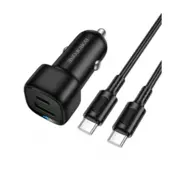 Borofone BZ34B avtopolnilec Type C (20W) USB A (18W) PD 38W QC 3.0 s kablom Type C - Type C 1m - črn