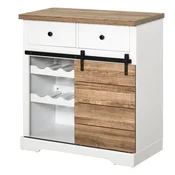 HOMCOM Kredenca z 2 predaloma, odprtimi policami in stojalom za steklenice, rustikalna kuhinjska kredenca iz lesa in kovine, 80x39x86 cm, bela in barva lesa