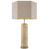 Casa Padrino luxury table lamp beige/antique brass/gray 46 x 46 x H. 84.5 cm - Travertine desk lamp with hexagonal lampshade - Luxury table lamps - Luxury desk lamps