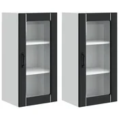 Vidaxl Stenski stekleni kabinet PORTO 2 szt. Črna 40 x 31 x 80 cm