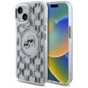 Ovitek Karl Lagerfeld IML MagSafe za iPhone 15 - clear monogram karl and choupette head