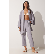 Happiness Istanbul Womens Gray Kimono Trousers Set