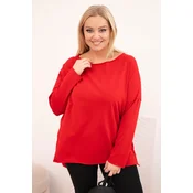 Kesi Asymmetrical Plus Size womens blouse with long sleeves red