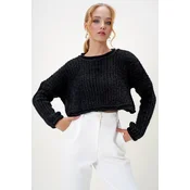 Trend Alacati Stili Ženska bluza dugih rukava Alc-X13135, Okrugli izrez, Crna