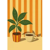 PLAKAT Kava in rastline retro dekoracija za kuhinjo, dnevno sobo, pisarno 50x70 cm