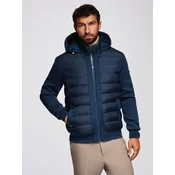 Ombre Quilted bomber jacket with hood and knitted sleeves - navy blue