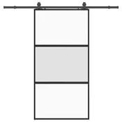 Vidaxl Drsna vrata z opremo črna 102,5x205 cm kaljeno steklo