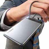 Power bank Lisen Ultra-Slim 10000mAh s ugradenim USB-C kabelom, PD22.5W, LED prikazivac - gray