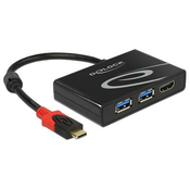 adapter DELOCK, USB 3.1-C (M) > 2x USB 3.0-A (Ž), HDMI (Ž), 4K, črn
