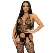 Leg Avenue Net Bodystocking with Straps, Black, One Size - Seamless Design D-232883