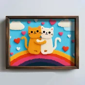 WallXpert uramljena MDF slika NAL172-46, dve macke u zagrljaju na dugi, 35,5 x 47 cm