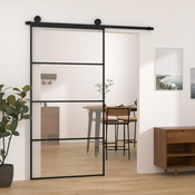 Greatstore Drsna vrata z opremo 102,5x205 cm ESG steklo in aluminij