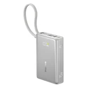 Baseus PicoGo power bank za brzo punjenje 10.000 mAh, 45 W, s ugradenim USB Type-C kabelom, srebrna