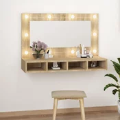 Vidaxl Omarica z ogledalom in LED lučkami sonoma hrast 90x31,5x62 cm