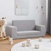 vidaXL Raztegljiv otroški kavč dvosed svetlo siv mehak pliš