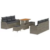 Vrtna garnitura - 9-dijelni set vrtnih sofa s jastucima Siva Poly Ratan Acacija sofa za vrt s jastucima Siva Poly Ratan set vr