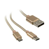 Akasa KABEL USB 2.0 2 in 1 Type-A to Micro-B and Type-C, AK-CBUB42-12GL