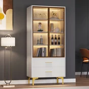 SONNENH Vitrina, 70 x 35 x 150 cm, iverna plošča, bela, led osvetlitev, zaprti prostor za shranjevanje, za urejeno shranjevanje