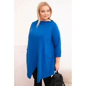 Kesi Womens plus size cotton asymmetric blouse with rolled sleeves blue