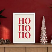 WallXpert uramljena slika 3752CHRCT-008, natpis Ho Ho Ho crvenim slovima na svetloj pozadini, 37 x 52 cm, beli ram