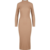 Womens ribbed long turtleneck dress beige